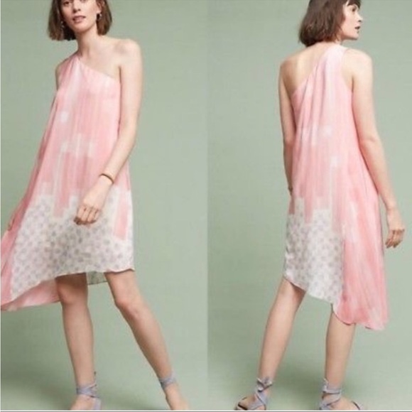 Anthropologie Maeve Pink, Purple, White One Shoulder Silk Dress - Picture 1 of 14